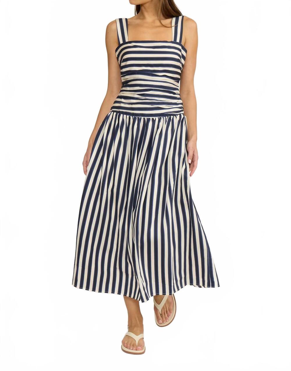 NEW LUCY PARIS georgie gathered dress in navy stripe